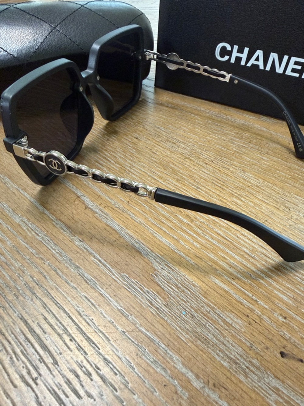 Chanel Women's Black and Silver Square Sunglasses - Picture 6 of 8